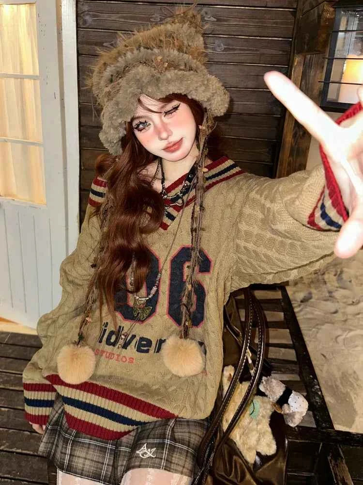 Cozy Vintage Letter Print Oversize Sweater