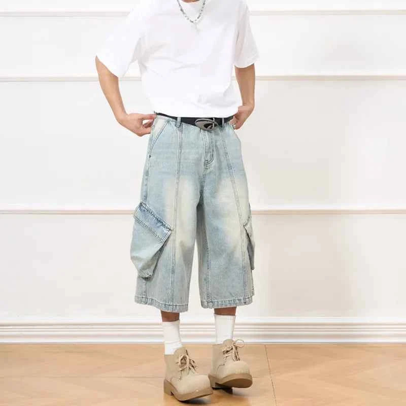 Distressed Vintage Summer Denim Cargo Jorts