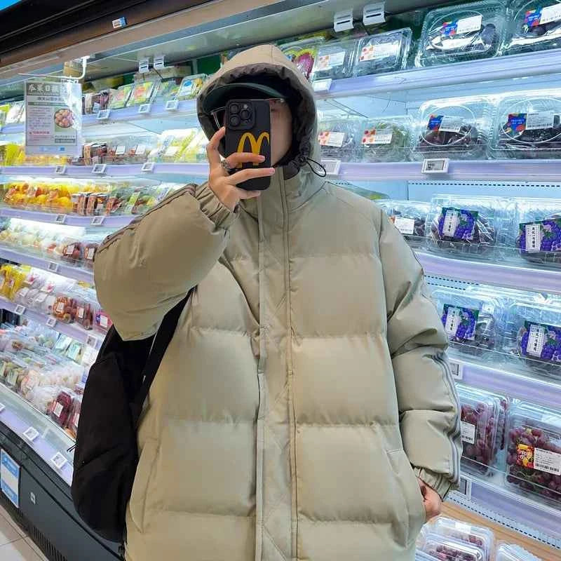 Warm Cotton Striped Sleeve Puffer Jacket