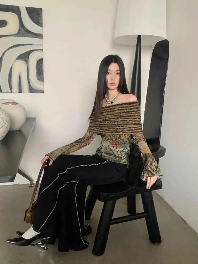 Folk Flare Sleeve Mesh Knit T-Shirt