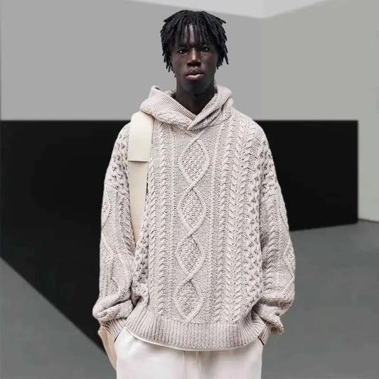 Streetwear Cozy Knitted Hip Hop Hooded Sweater