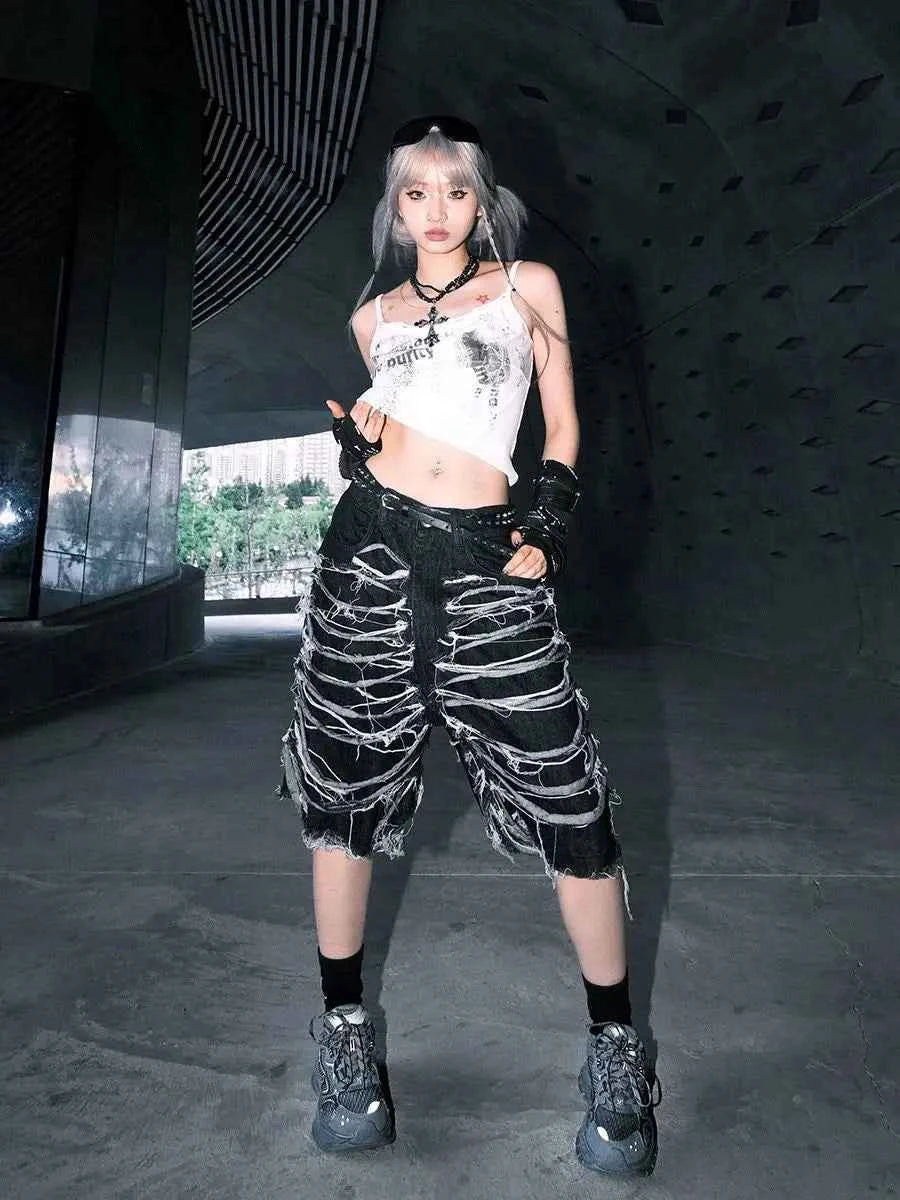 Streetwear Y2K Vintage High Waist Black Denim Jorts