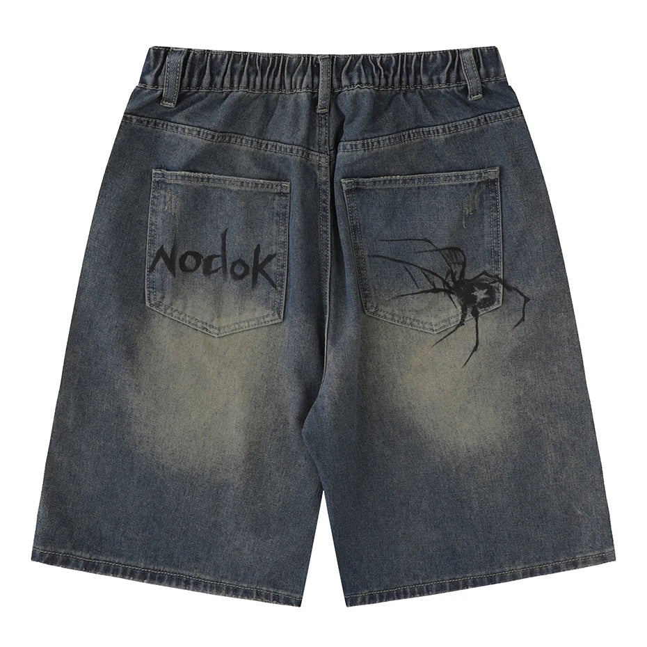 Nodok Spider Cobweb Blue Jean Shorts