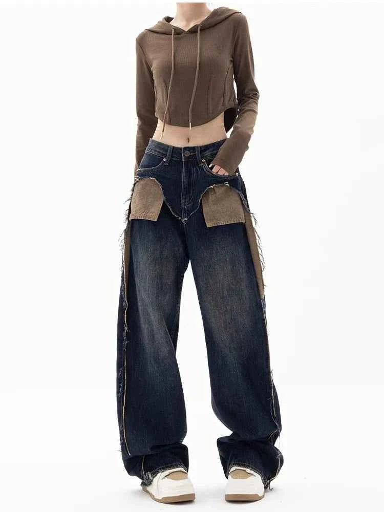 Vintage Patchwork High Waist Wide Leg Jeans