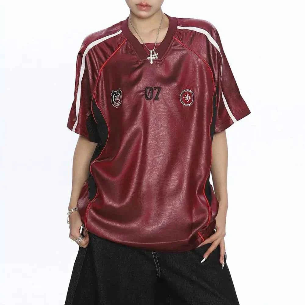 American Summer Short-Sleeved Leather T-Shirt