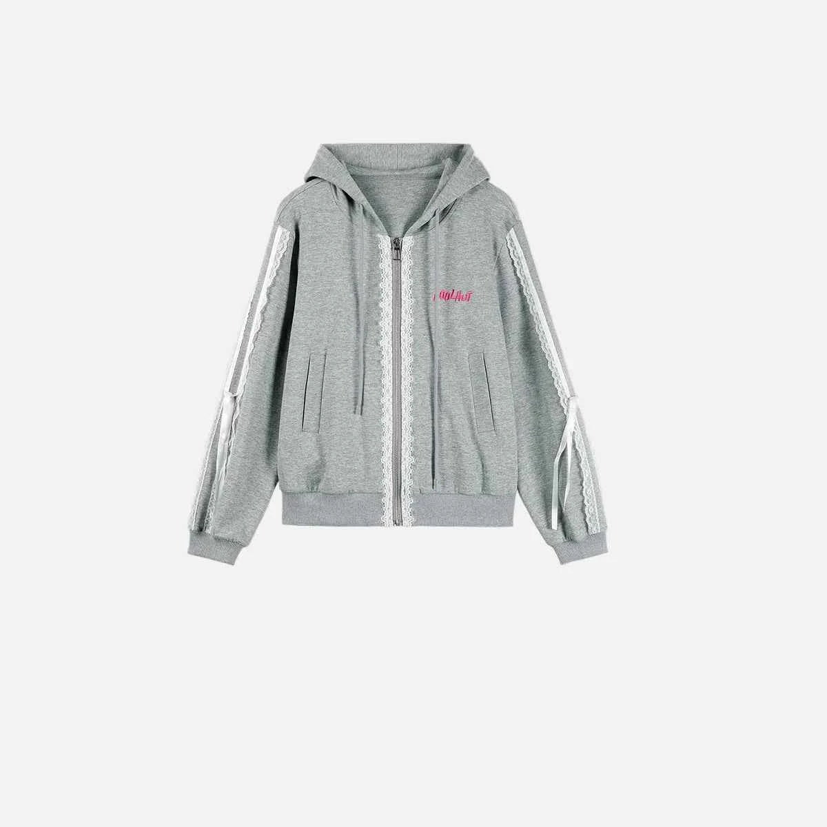 Versatile Stylish Lace Trim Hooded Sweatshirt