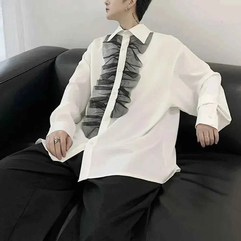 Dark Style Lace Decoration Loose Shirt
