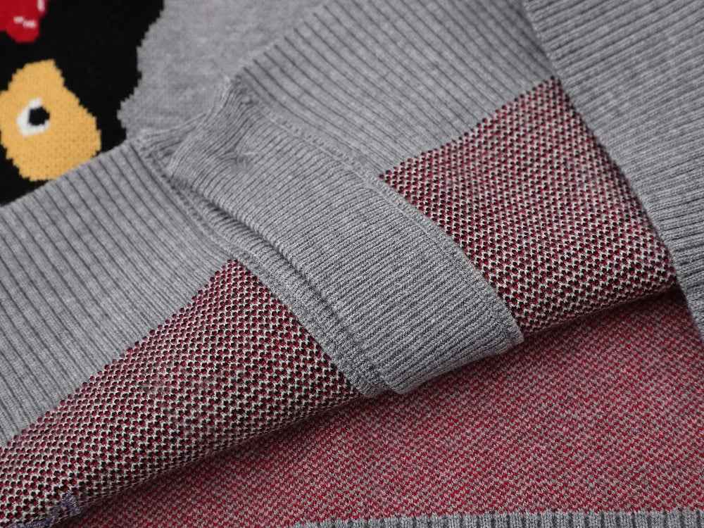 Retro Single Breasted Cartoon Puppy Jacquard Hodded Cardigan