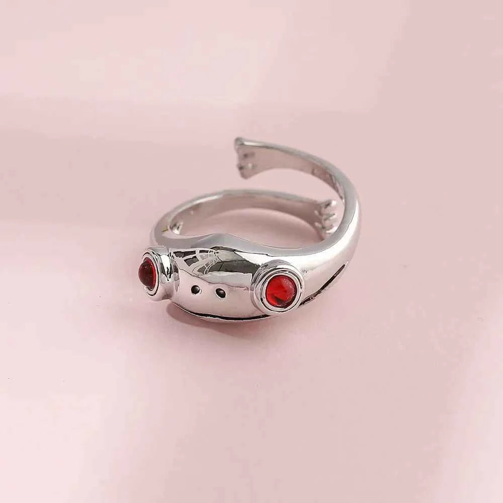 Y2K Red Eye Frog Silver Ring