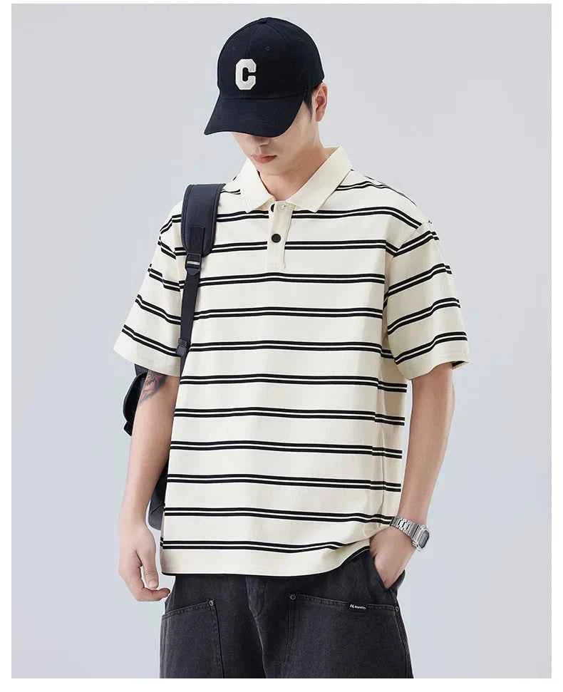 Artistic Stripe Polo Short Sleeve T-Shirt