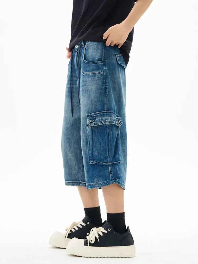 Distressed Loose Fit High Street Denim Cargo Jorts