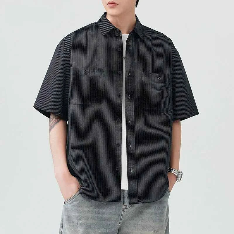 Streetwear Versatile Casual Short Sleeve Striped Shirt