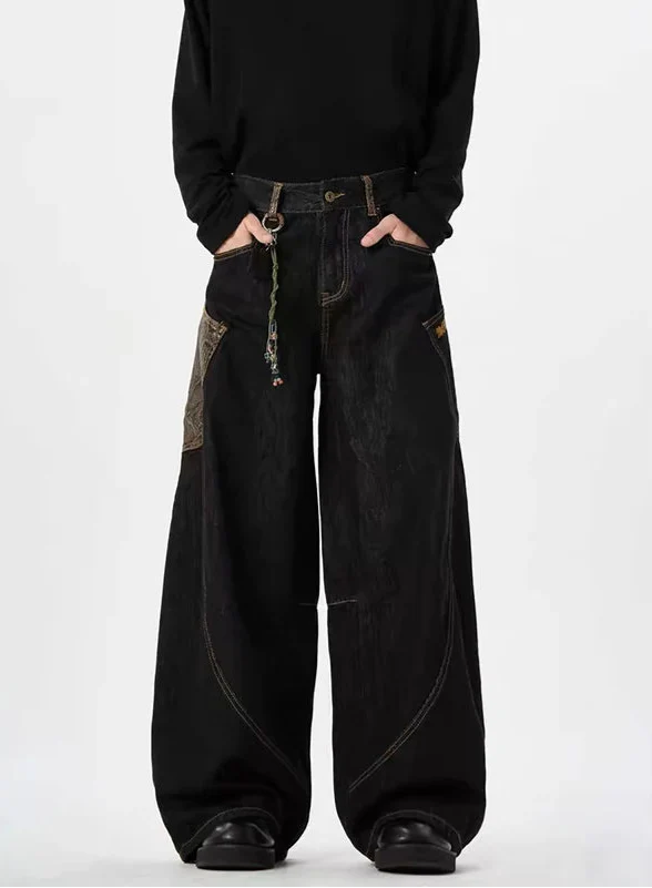 Vintage Patchwork Leopard Washed Baggy Jeans - Luxuryurbanwear
