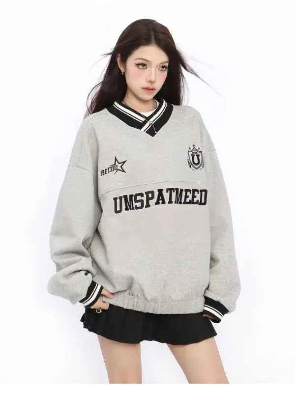 Retro American Style Letter Embroidered Hip Sweatshirt