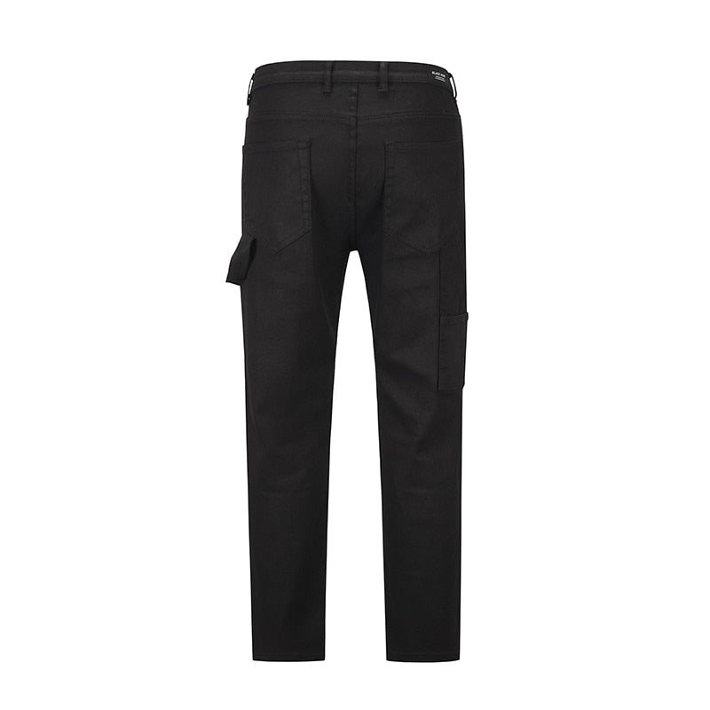 Solid Color Multi Pockets Denim Pants
