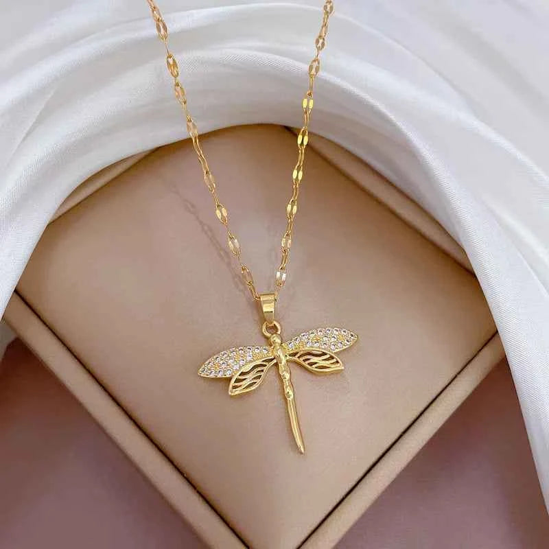 Dragonfly Pendant Stainless Steel Necklace