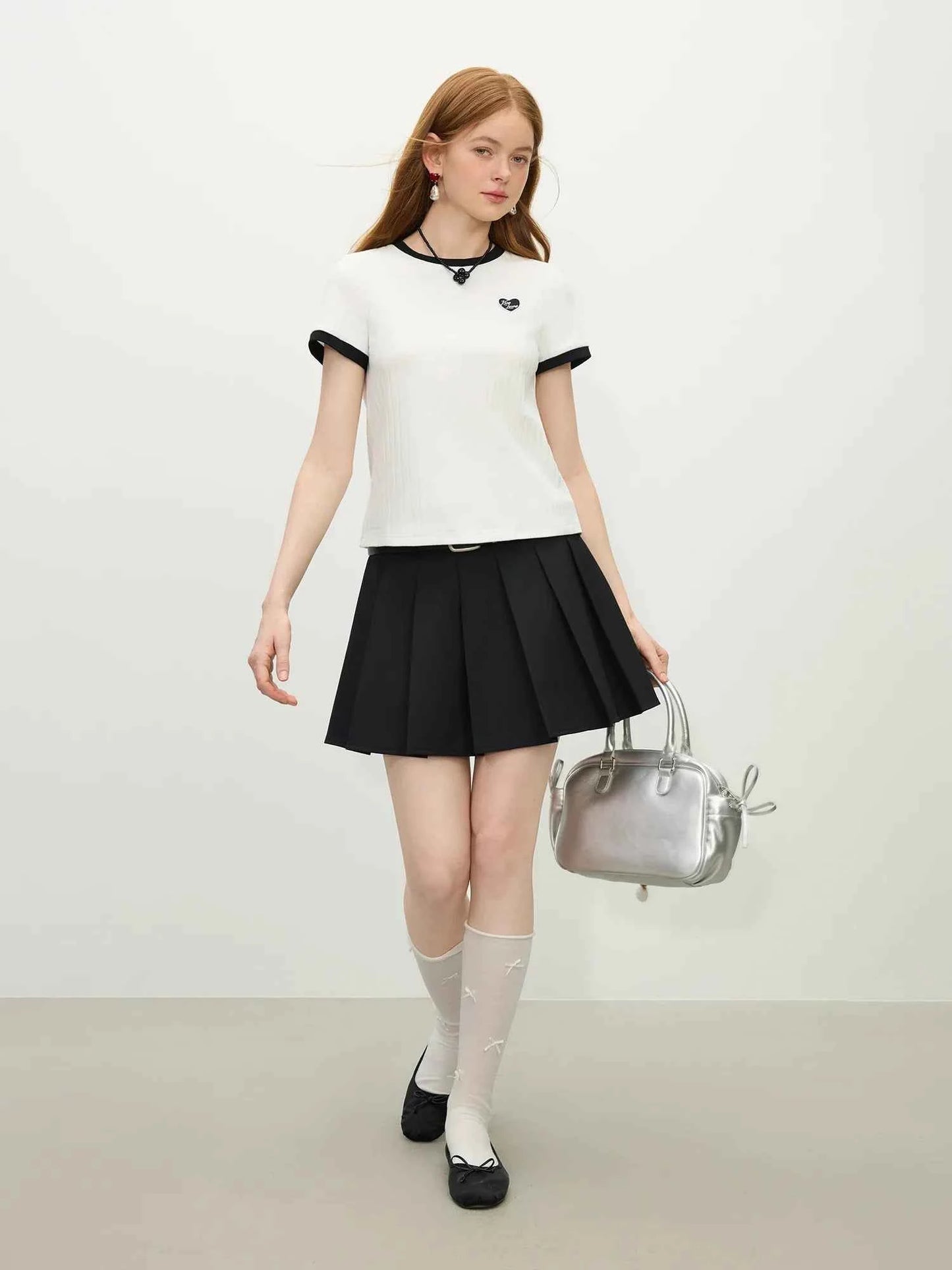 Women Streetwear Color Block Crewneck Ribbed T-Shirt