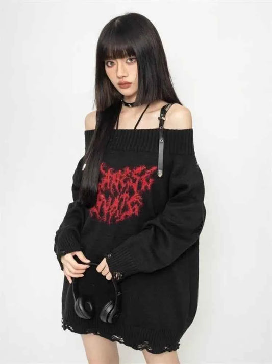 Gothic Off Shoulder Knitted Sweater