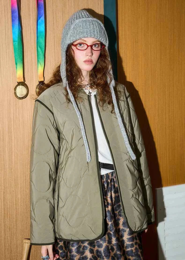 Women Vintage American Baseball Puffer Jacket
