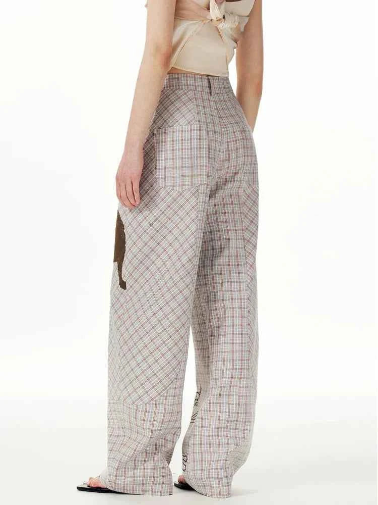Comfort Plaid Cat Print Retro Sweatpants