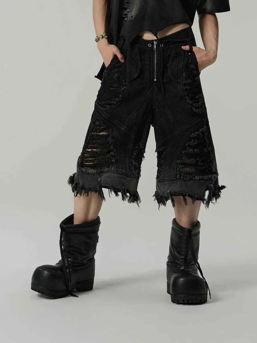 Vintage Patchwork Frayed Denim Jorts
