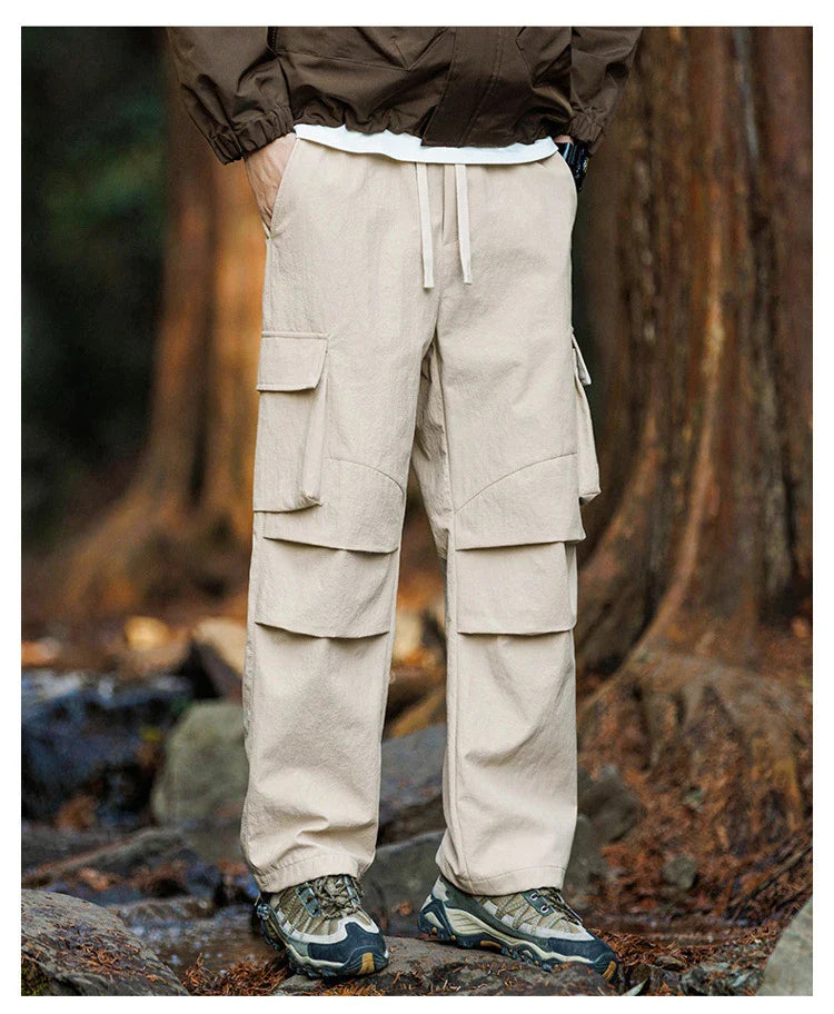 Plain Color Hiking Style Knee Pocket Pants