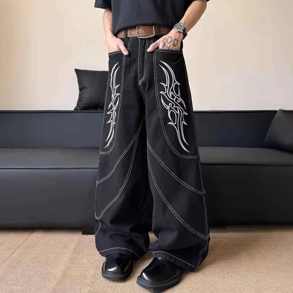 Vintage American Style Graphic Wide Leg Jeans