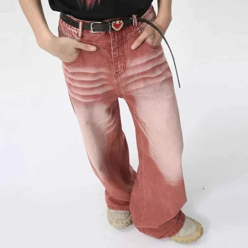 Streetwear Red High Street Style Casual Jeans
