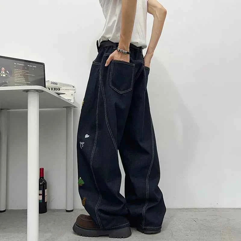 High-Quality Cute Patchwork Loose Straight Jeans