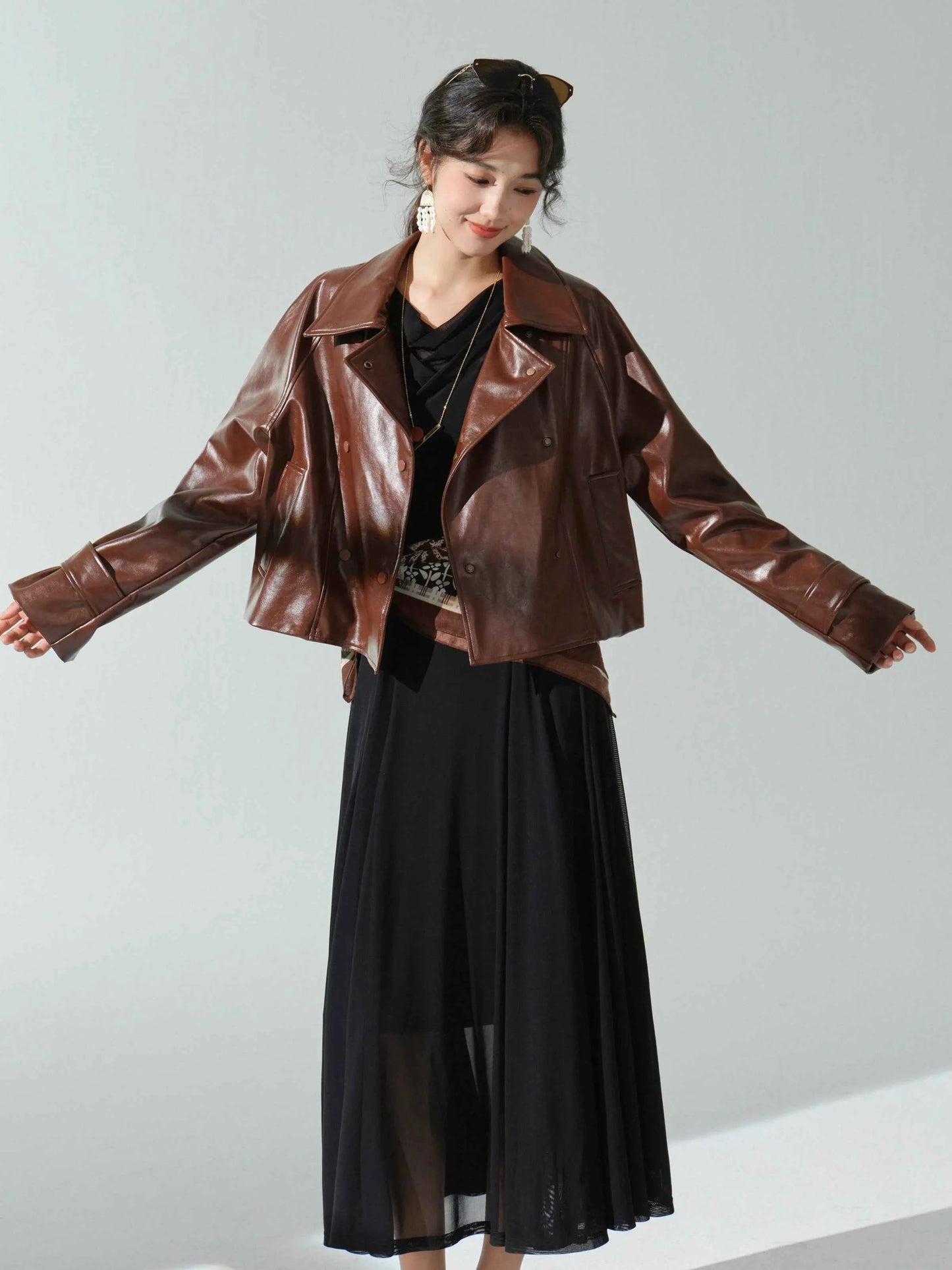 Chic Hong Kong Style PU Leather Moto Jacket