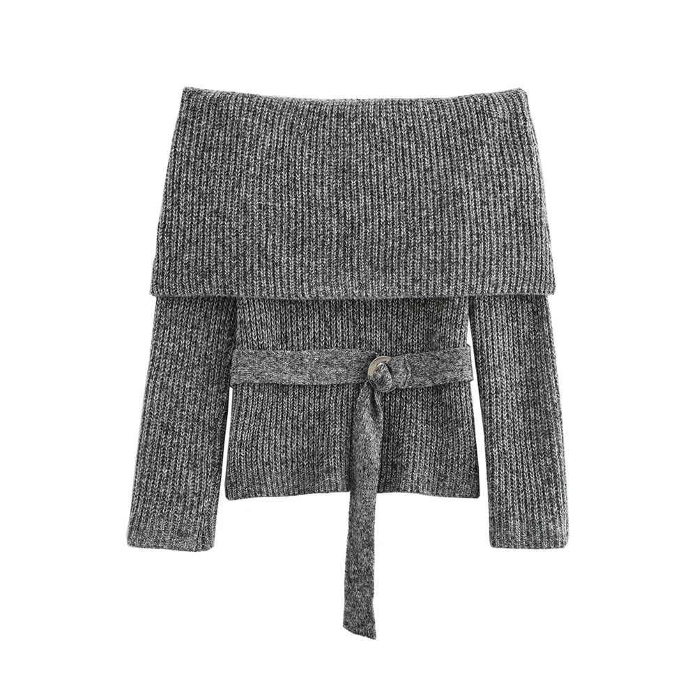 Casual Solid Knitting Slash Neck Sweater