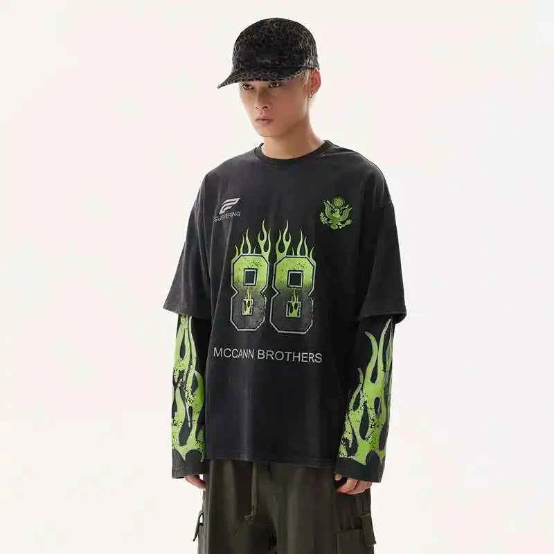 Vintage American Style Letter Print Long Sleeve T-Shirt