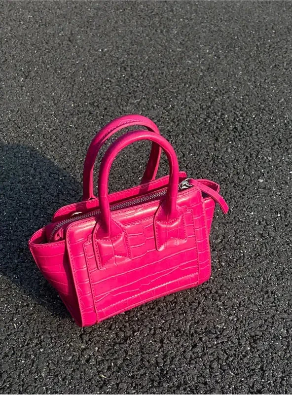 Vintage Pink Crocodile Pattern Bucket Bag