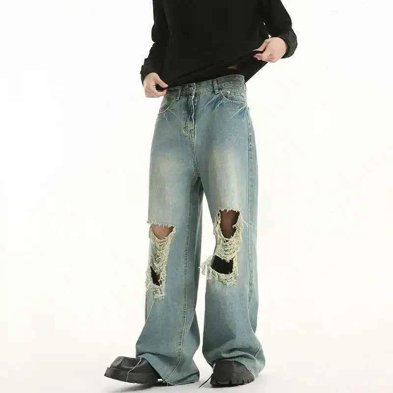 Distressed Broken Hole Straight Leg Jeans