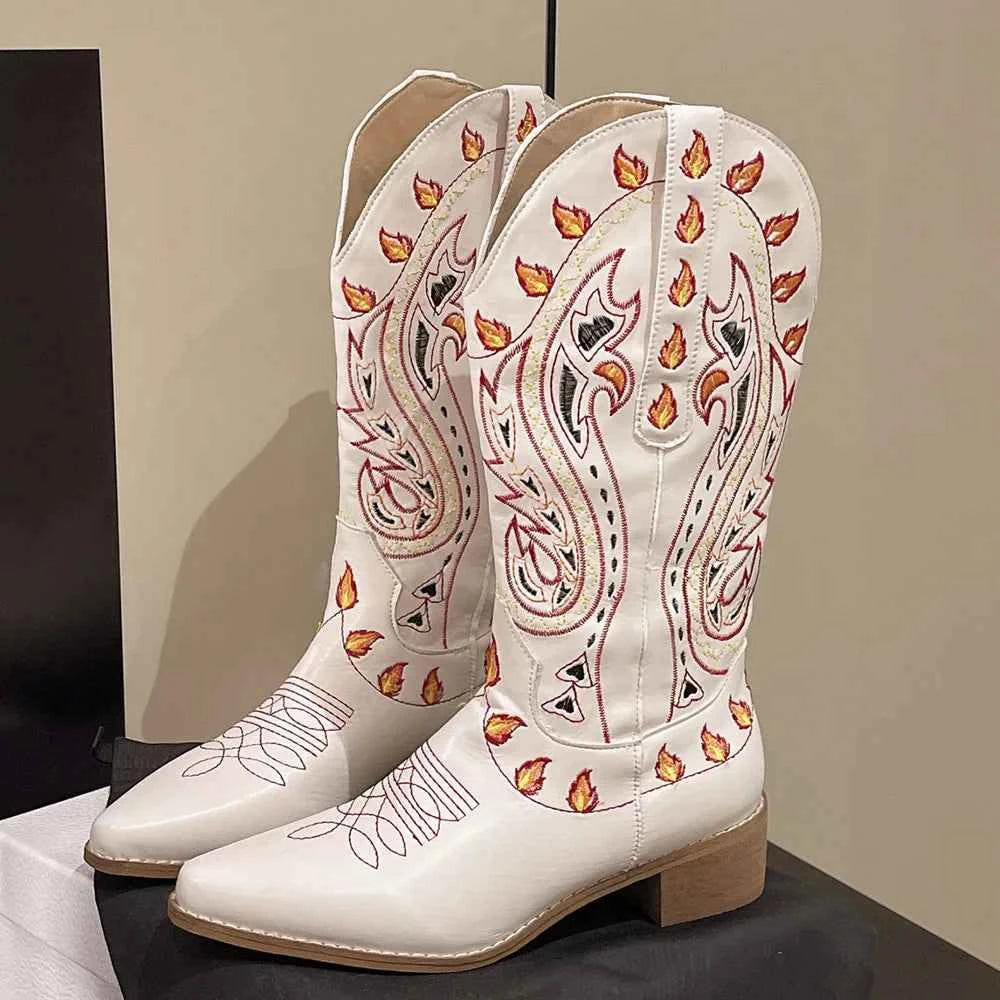 Embroidered Western Mid Calf Cowgirls Boots
