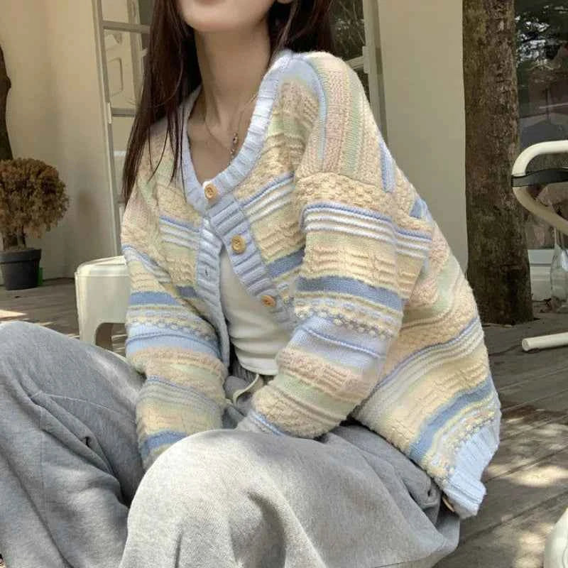 Women Cool Relax Soft Striped Cardigan