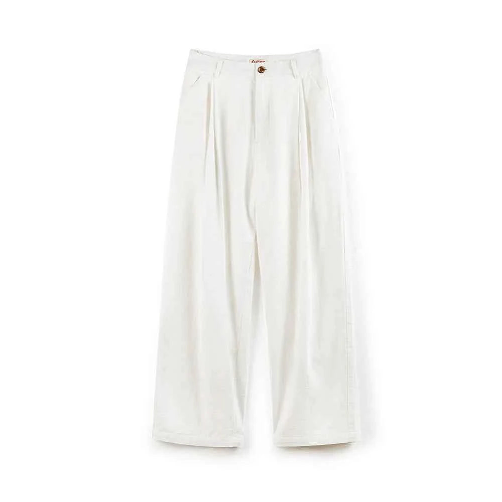 White Cotton Casual Wide Leg Pants