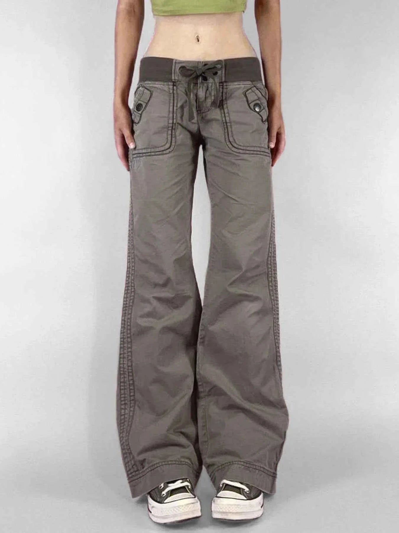 Retro Lace Up Low Rise Pants
