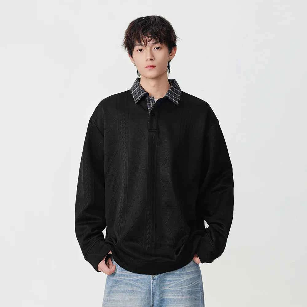 Y2K Plaid Collar Loose-Fit Polo Sweater