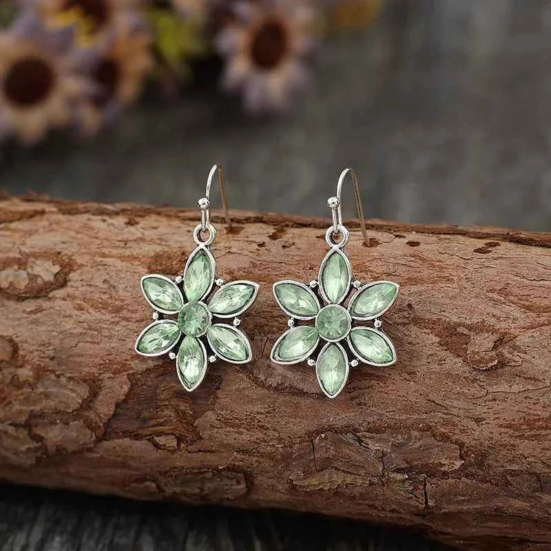 Green Stone Vintage Silver Dangle Earrings
