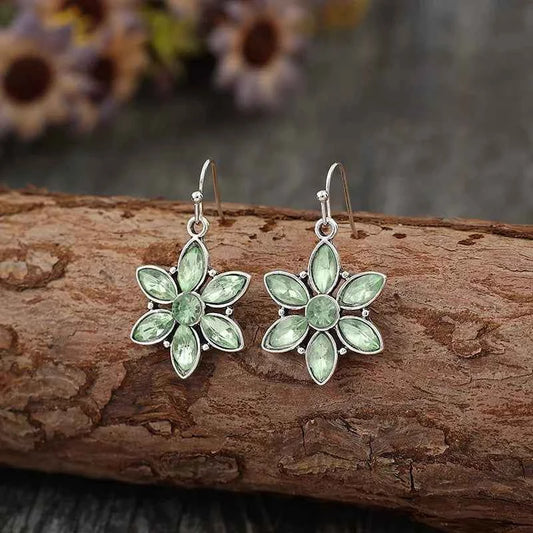 Green Stone Vintage Silver Dangle Earrings