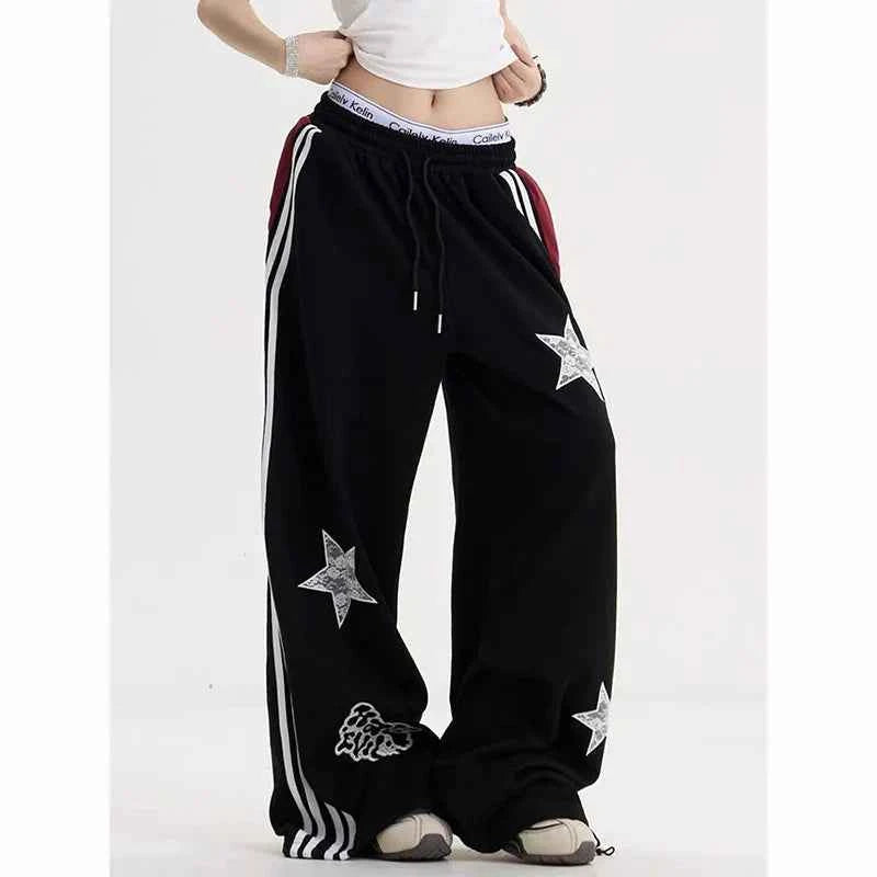 Breathable Oversized Black Stripe Wide Leg Jogger