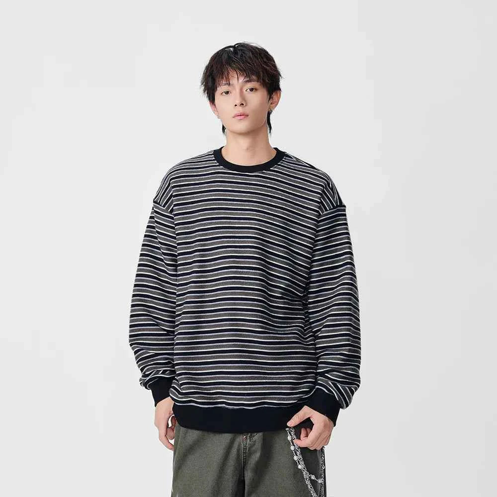 Y2K Striped Oversized Crew Neck Sweatshirt