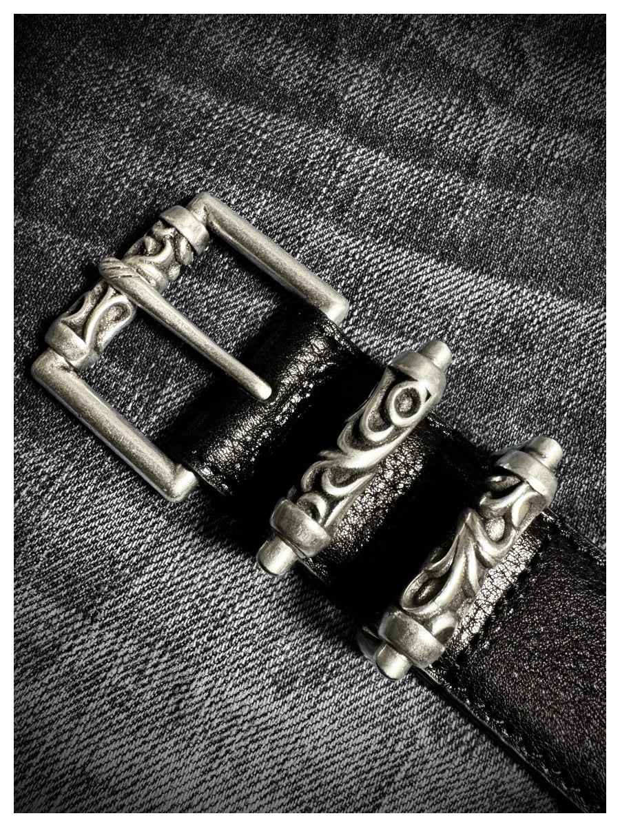 Ancient Silver Pin Buckle Leather Belt