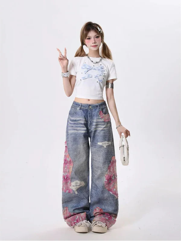 Women Cool Vintage Ripped Hollow Out Tassels Jeans - Luxuryurbanwear