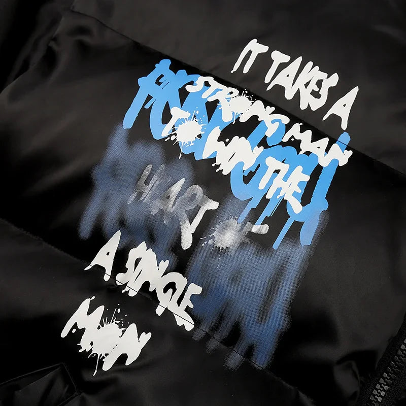 Streetwear Graffiti Print Winter Padded Puffer Jacket - Luxuryurbanwear