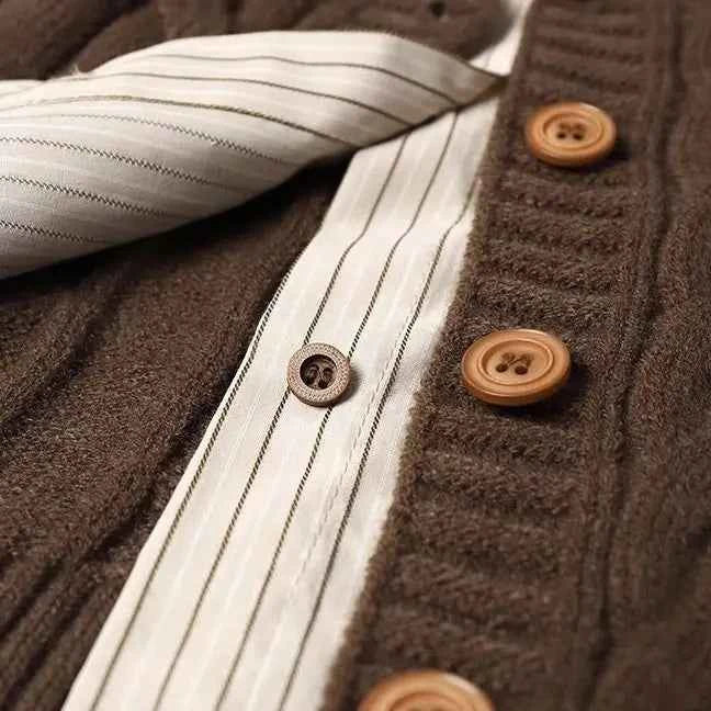 Twist Fake Two Pieces Polo Collar Cardigan