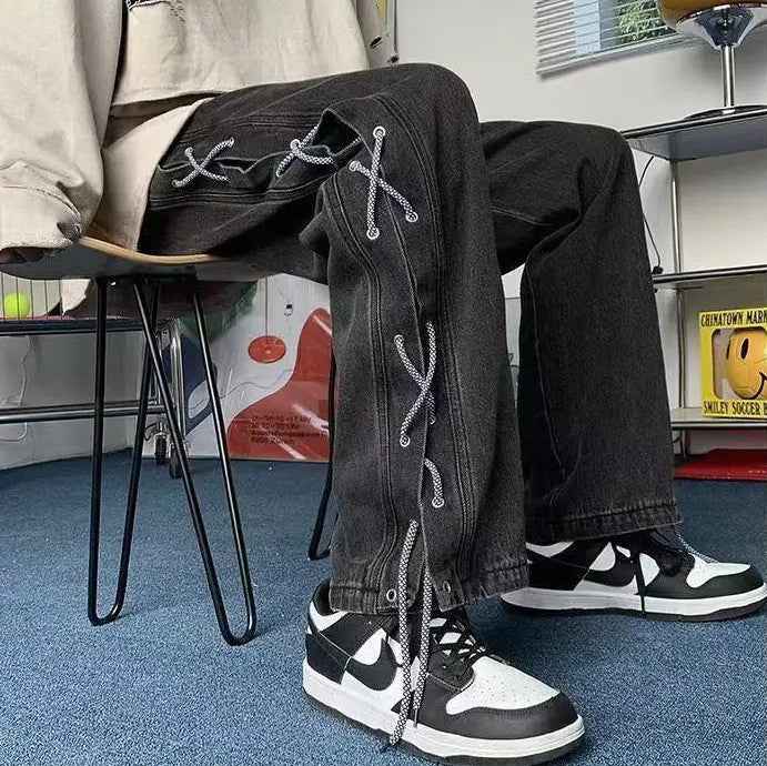 Streetwear Lace-Up Casual Denim Boyfreind Jeans