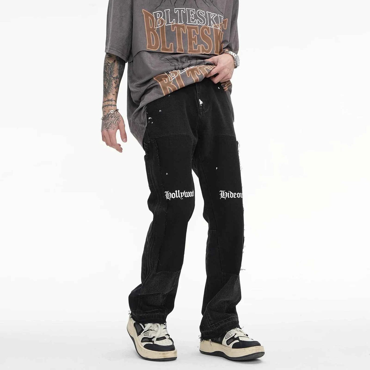 Green Graffiti Vintage Distressed Flared Jeans