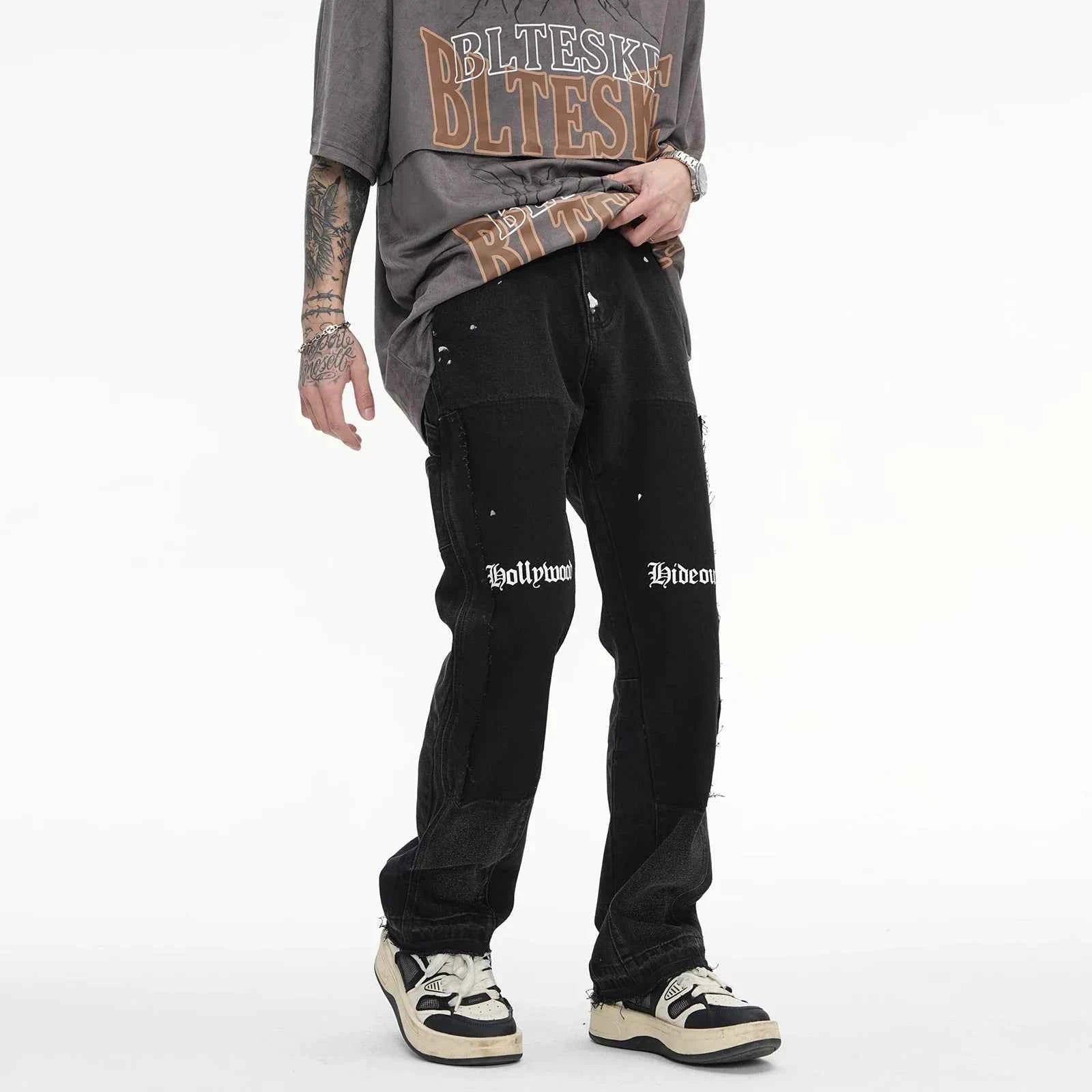 Green Graffiti Vintage Distressed Flared Jeans
